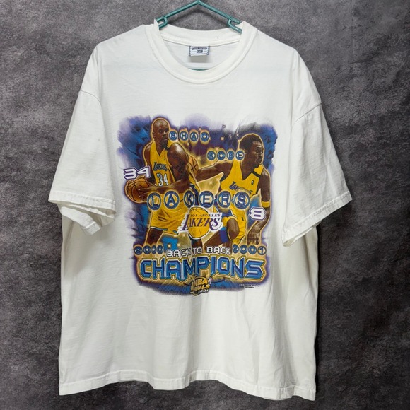 Y2K Lee Los Angeles Lakers Back to Back Champions 2000-2001 T-Shirt Kobe Shaq XL - Picture 1 of 16